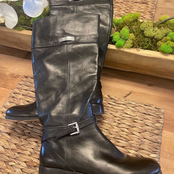 Coach Micha Black Leather Heeled Boots Riding Equestrian Buckle Straps 9 - Picture 1 of 8